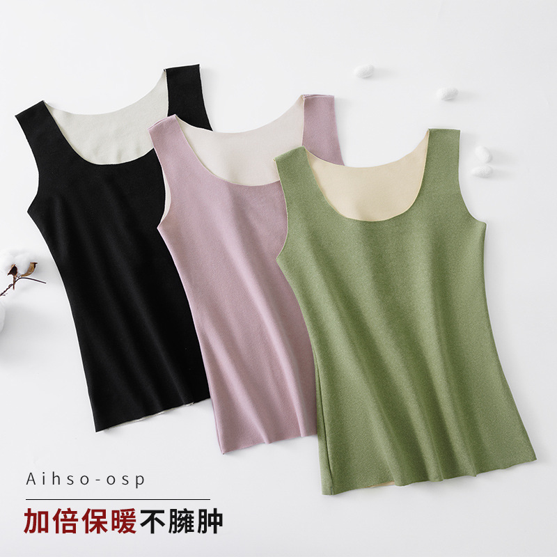 Зимний бархатный самонагревающийся бесшовный термальный жилет для женщин, флисовая подкладка, утолщенное, постоянная температура, верхняя одежда, базовая футболка для женщин