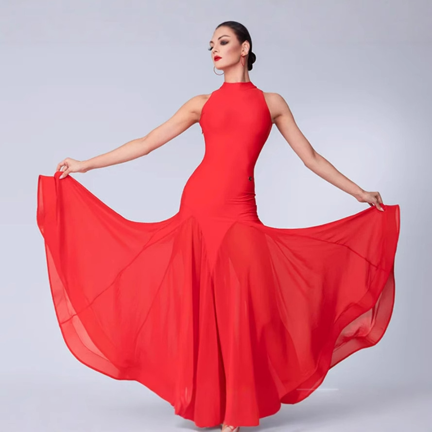 Yilin Feier Adult Modern Dance Dress 2133 Crystal Cotton Ballroom Dance Costume Splicing Rope Climbing Design