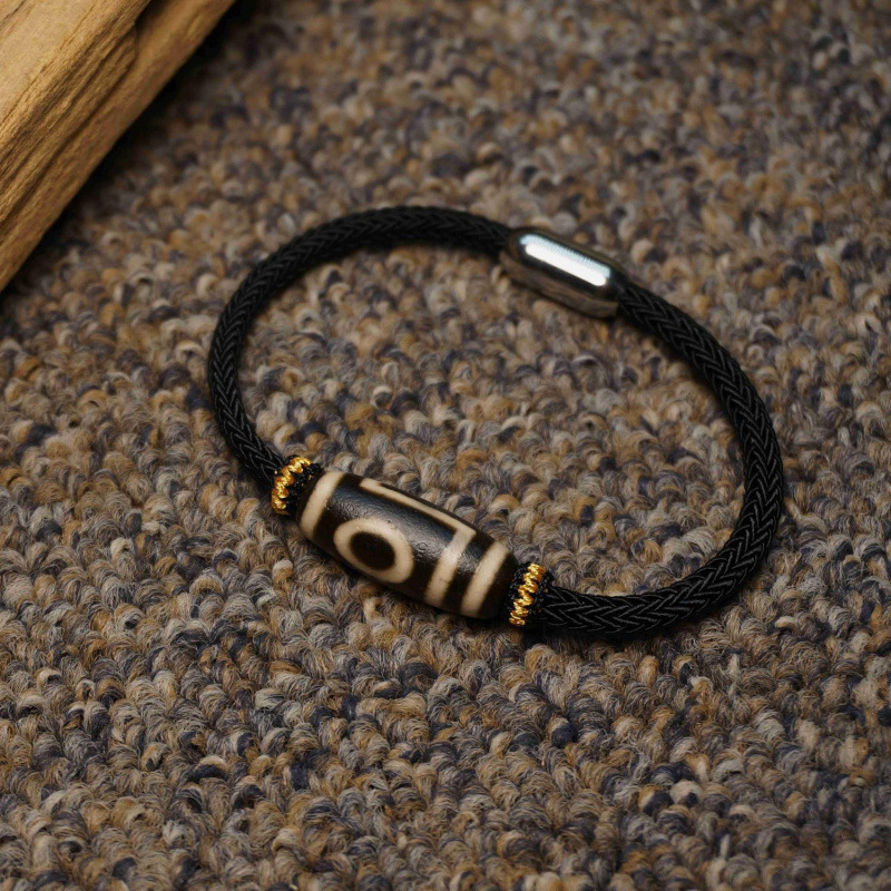 Xizang Genuine Nine-Eyed Dzi Bead Bracelet, Old Mine Natural Agate, Men's and Women's Bracelets, Attracting Wealth and Fortune, Universal