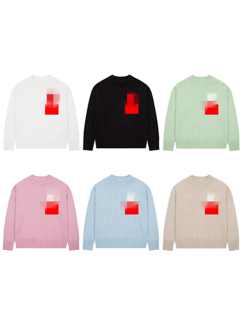 Solid Color Love Letter Korean Style Jacquard Knitted Long-sleeved Sweater Loose Casual All-match Round Neck Couple Top