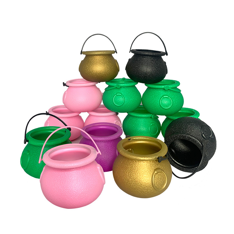 Cross-Border Halloween 7cm Black Portable Witch Pumpkin Lantern Flame Candy Bucket Performance Decoration Props in Stock