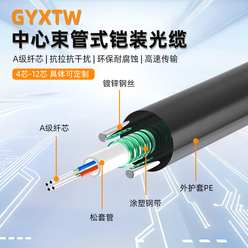 Changcheng Gyxtw Center Tube Type Optical Cable Armored Optical Cable Single-Mode Fiber Optic Cable 4-Core Surveillance Aerial Optical Cable