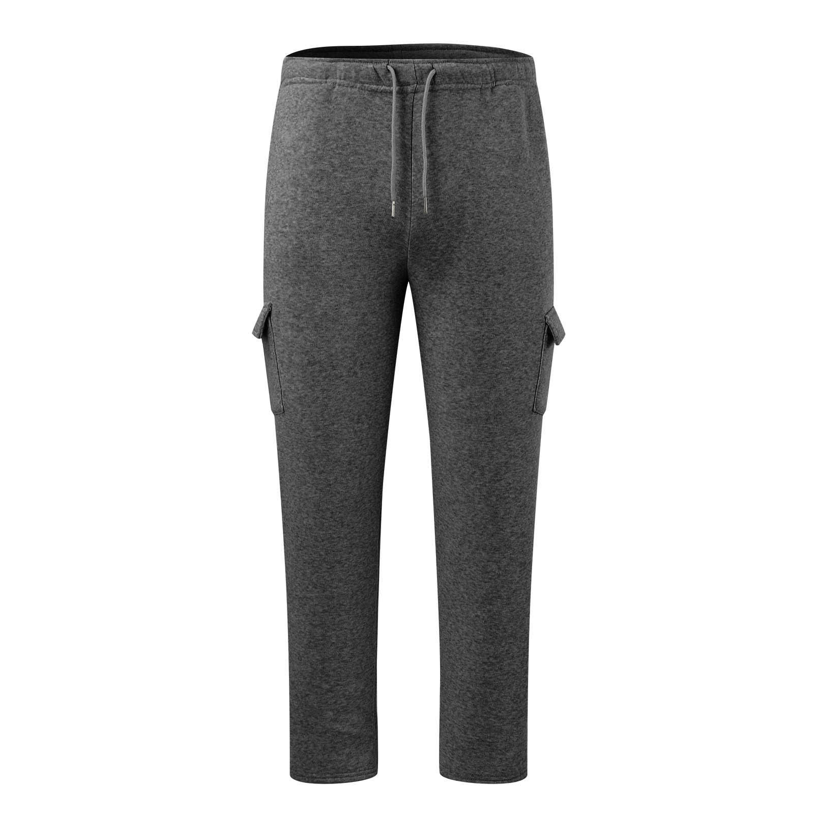 Winter Velvet Thickeneded Sweatpants European and American Men's Multi-Flap Pocket Pants Casual Pants Knitted Loose Men's Straight Casual Sweatpants