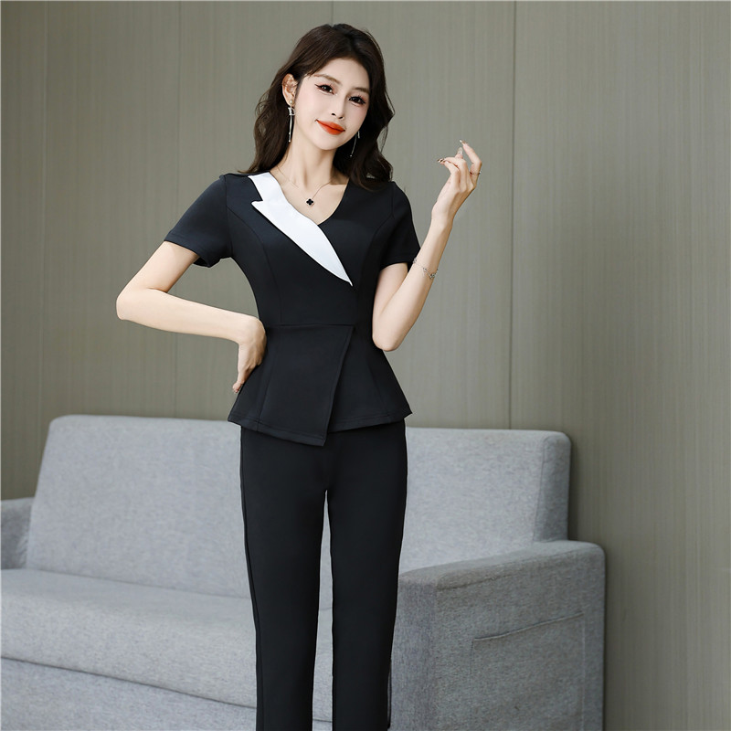 Foot bath shop work clothes summer bath slimming trousers suit beauty salon pedicure female technician clothes. 855-2