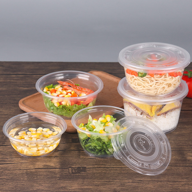 Disposable bowl round lunch box transparent thickened plastic bowl stall takeaway packing box ice powder soup noodles with lid full box