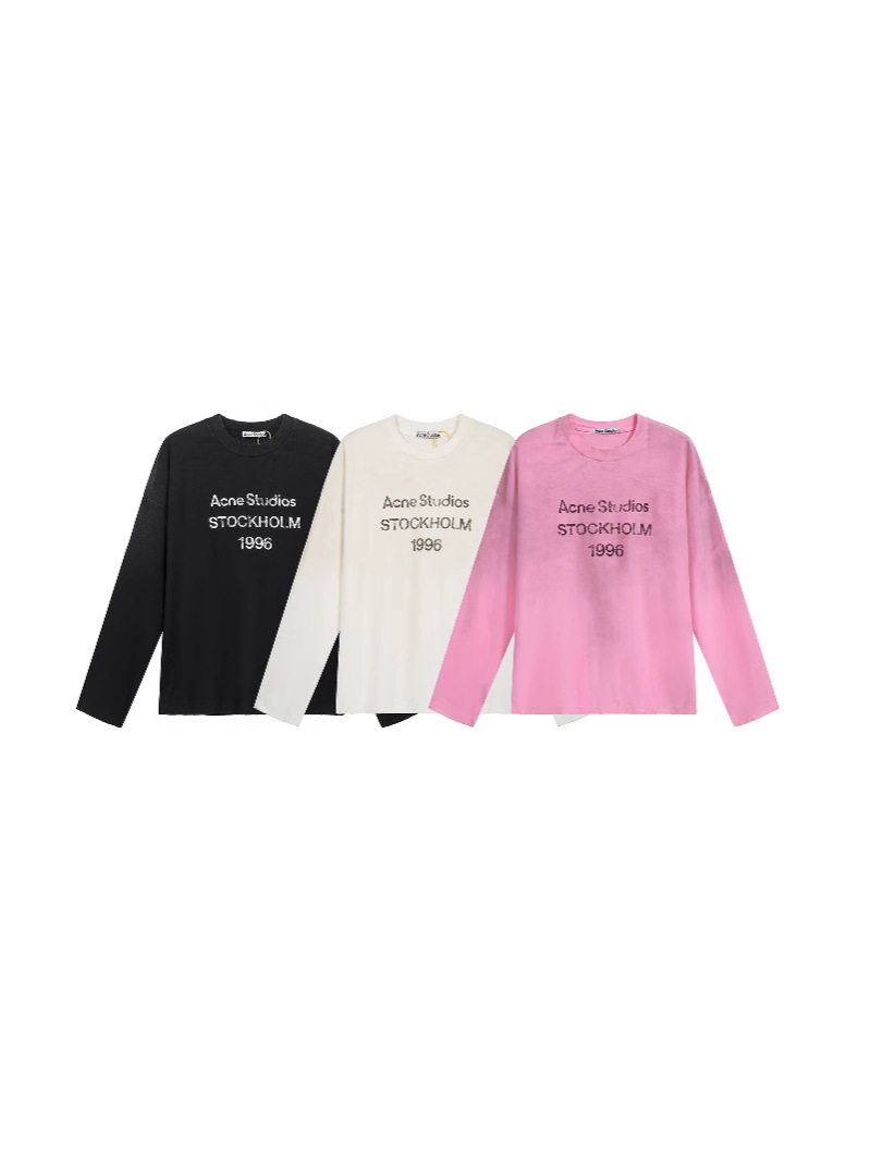 Spring and Summer 1996 Washed Frayed Distressed Letter Print High Street Long-Sleeved Loose Long-Sleeved T-Shirts for Men and Women Couples