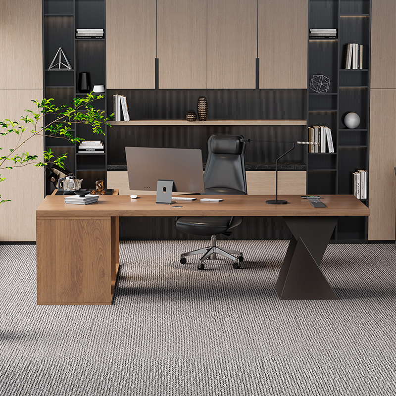 Modern Solid Wood Desk with Tea Table, Integrated Simple Boss Desk, Light Luxury, High-End and Atmospheric President Desk