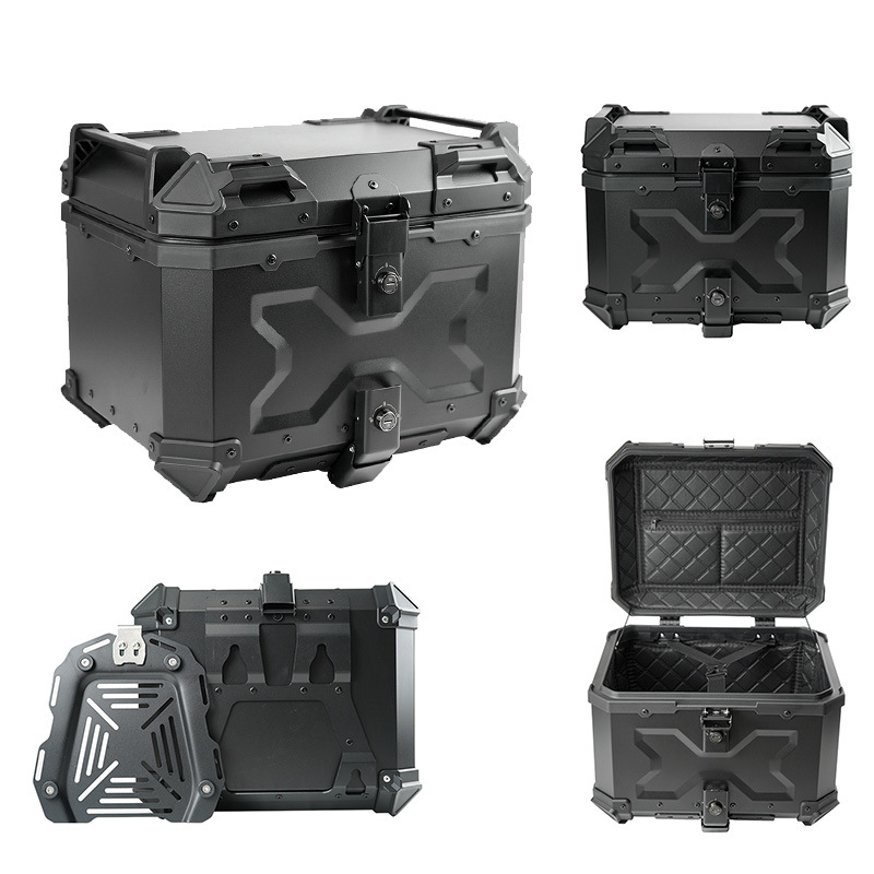 Motorcycle Aluminum Alloy Tail Box 45L55L65L85L100Lx Embossed Black Warrior Pedal Suitable for Trunk
