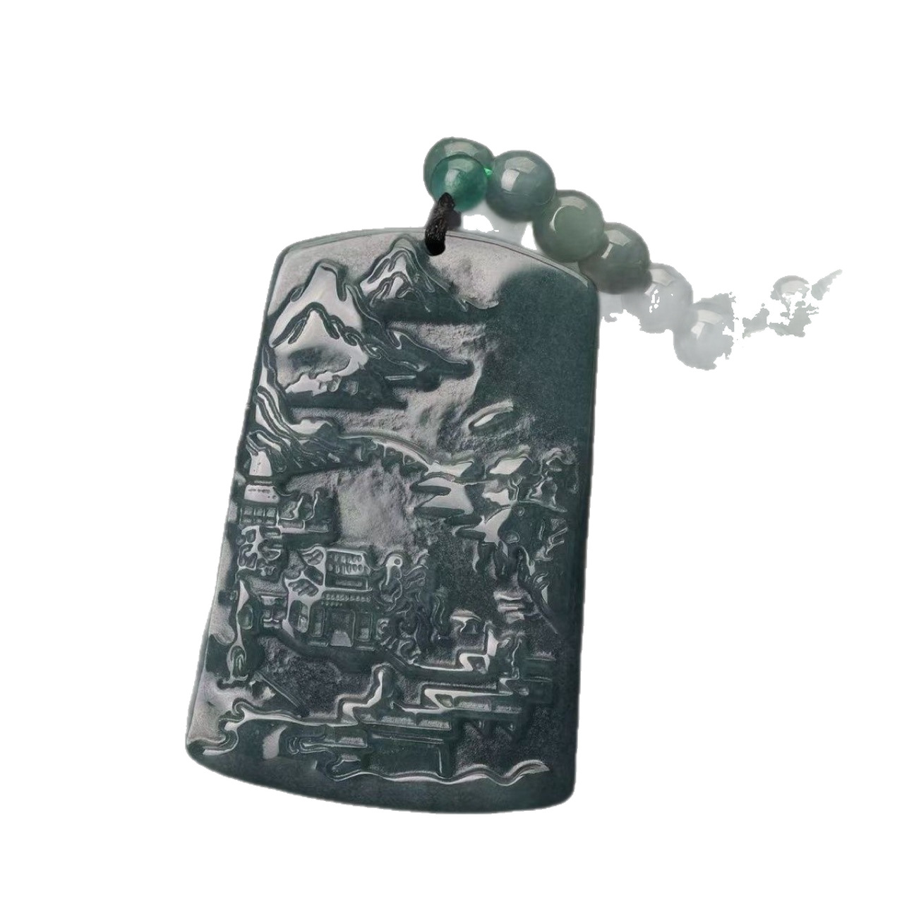 High-End Natural A-Grade Jadeite Blue Water Landscape Pendant, Waxy Jadeite Hanging Ornament for Men and Women, Jade Wholesale