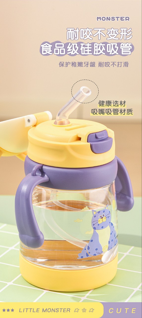 Summer Children's Direct Drinking Straw Cup, Super Cute Portable Cup for Boys and Girls with Straw Handle, Baby Learning Drinking Cup