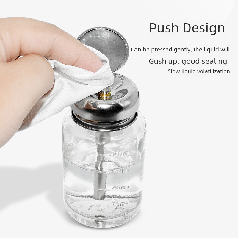 Thickened Glass Push-Type Alcohol Bottle, Washboard Water Wiper Water Bottle, Corrosion-Resistant Washable Manicure and Nail Removal Water Kettle