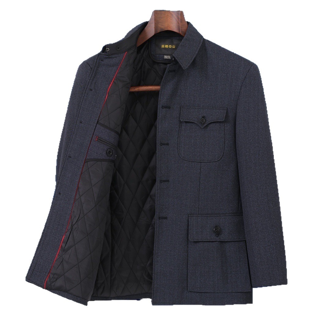 Dad's Outwear Men's Autumn and Winter Jacket Men's Top Loose Business Casual Middle-Aged and Elderly Men's Suit Grandpa's Outfit