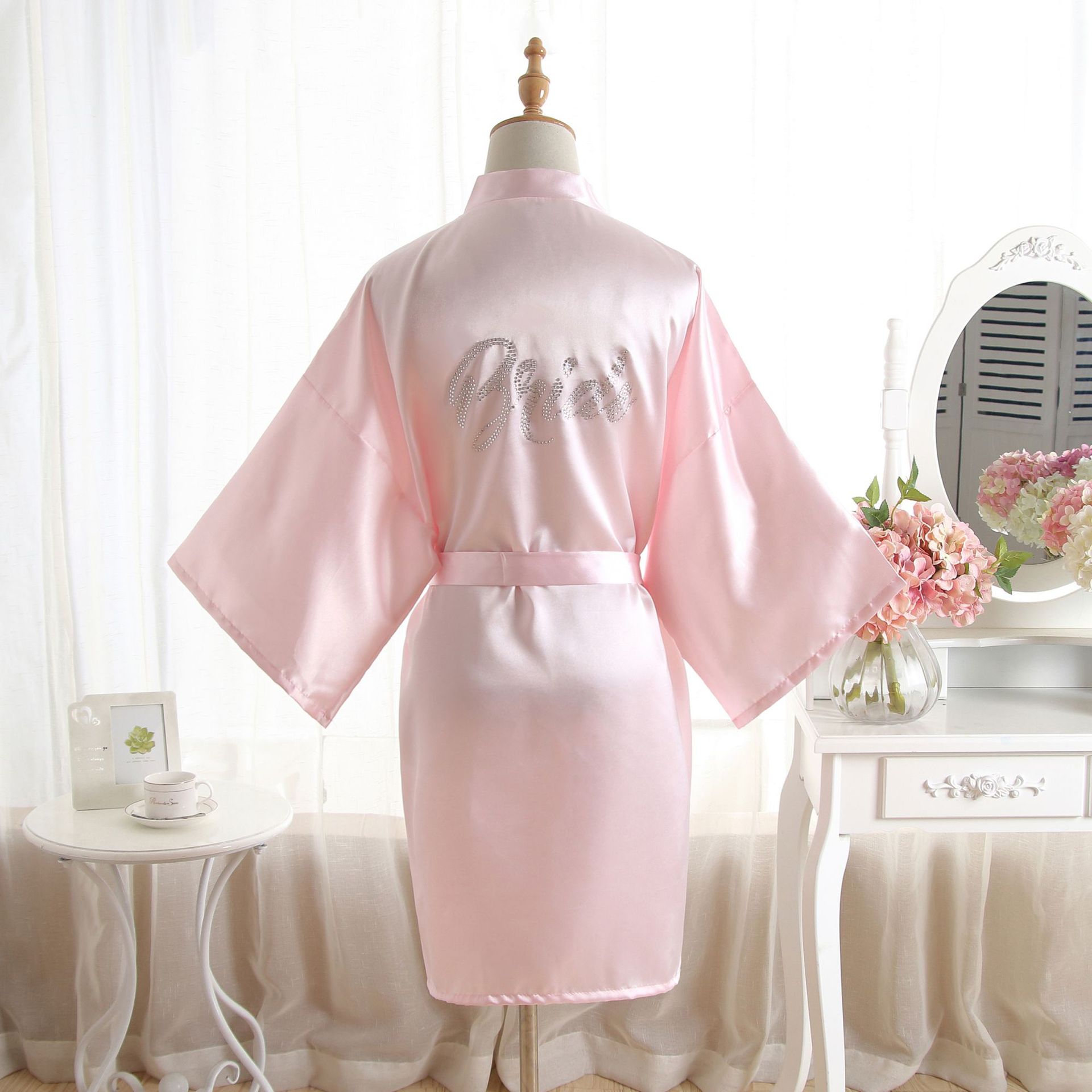 Кросс-бордерная бестселлер халат невесты из чистого цвета с горячими стразами, утренний халат для макияжа, свадебная ночная сорочка, женский кардиган из искусственного шелка
