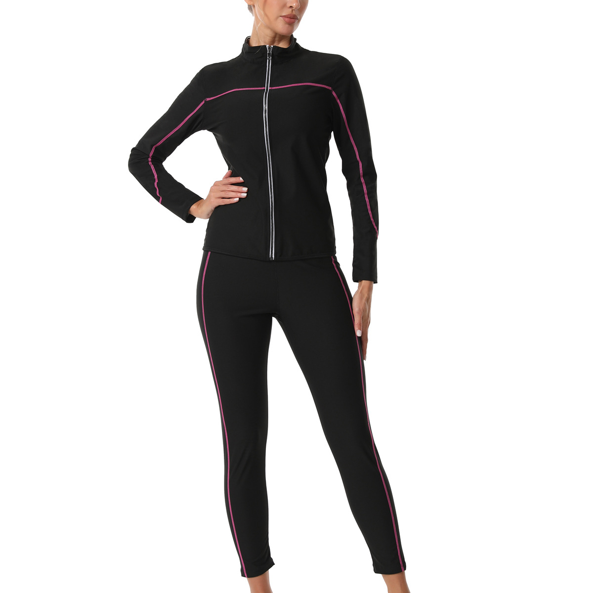 Cross-Border Sports Shapewear High-Waist Tummy Control Yoga Tights Suit Sauna Sweat Suit Zipper Long-Sleeved Turtleneck Suit