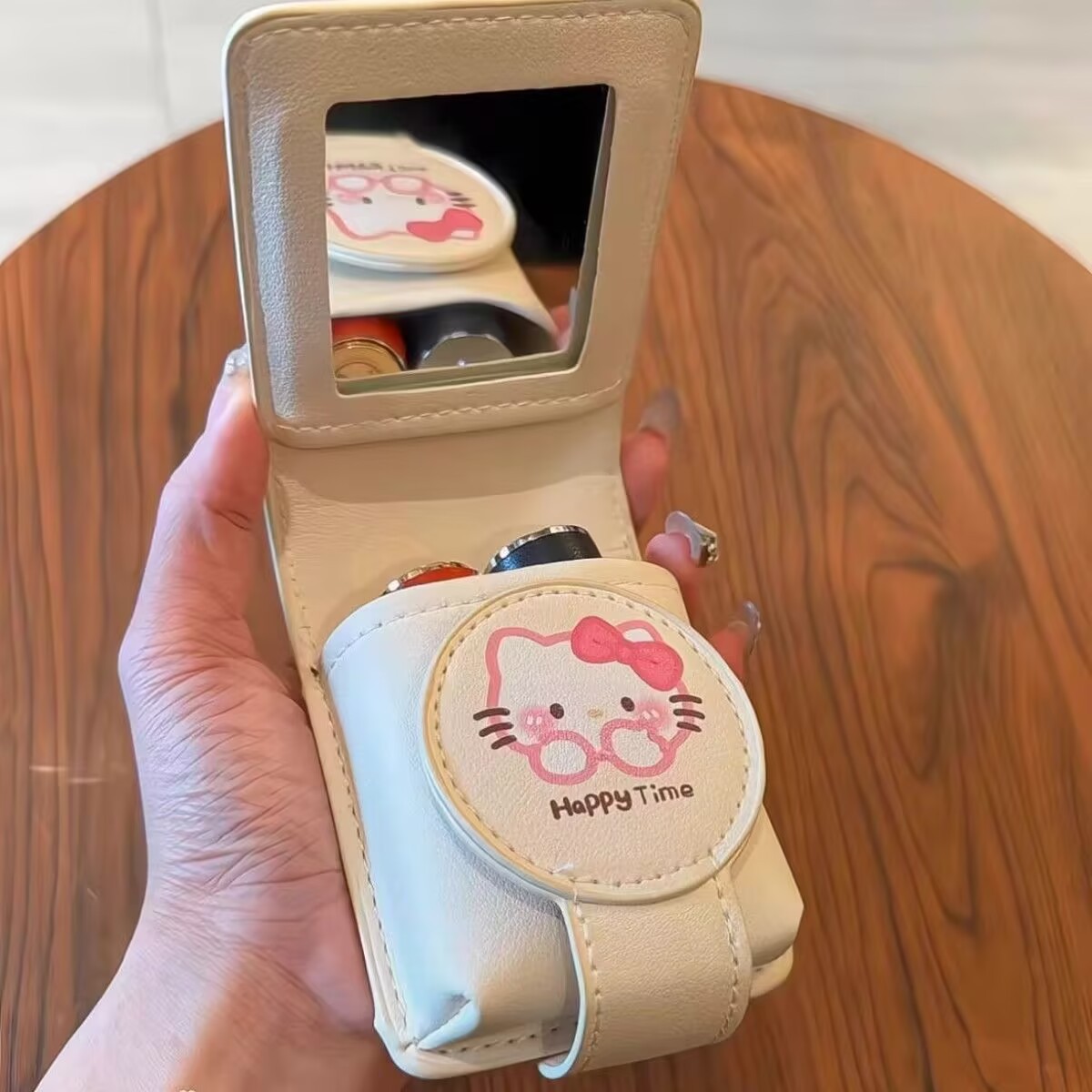 New Lipstick Bag with Mirror, Mini, Compact, Fashionable, Portable, for Touch-Up, Travel, Simple and Exquisite Cosmetic Bag