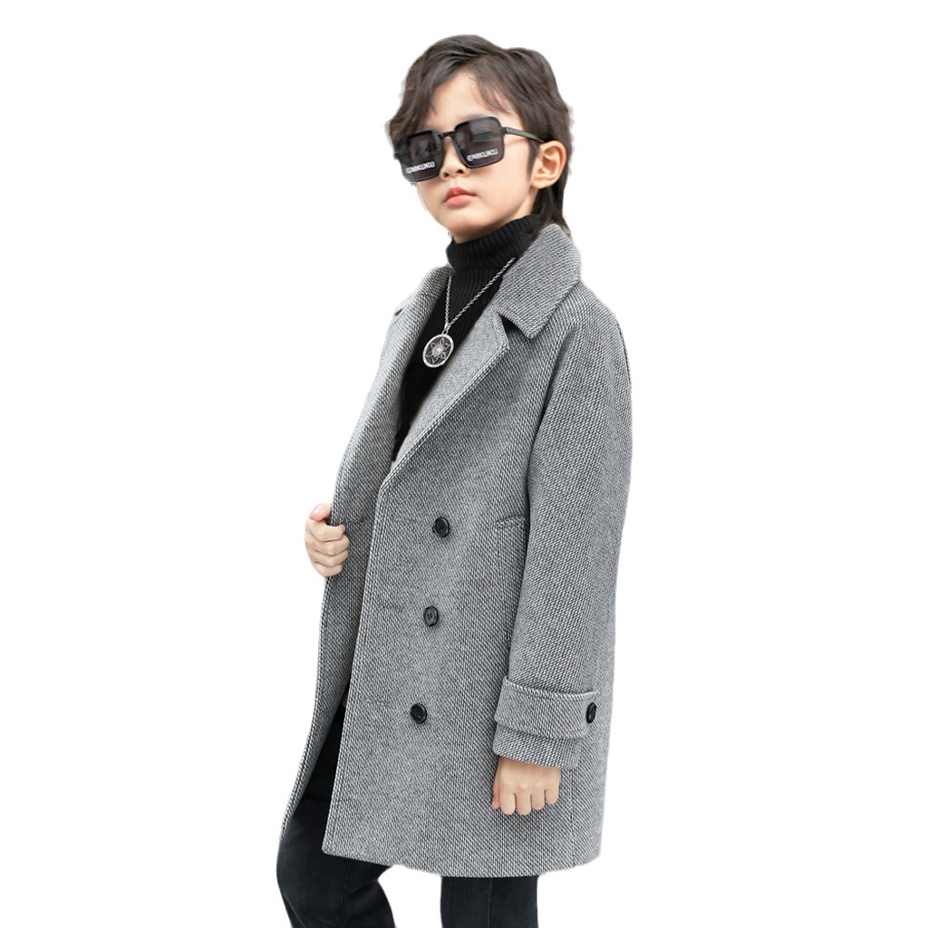 Boys' woolen coat autumn and winter western style warm mid-length Korean style handsome all-match windbreaker children's woolen coat