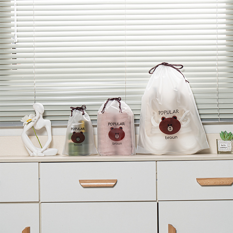 Blank Peva Frosted Bear Drawstring Bag Leggings Drawstring Pocket Travel Bath Towel Shoe Storage Packaging Bag