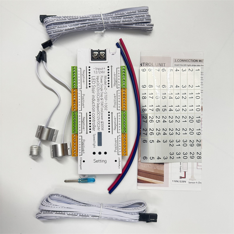 English version of the new human body induction single-step staircase light 32 steps gradually light up the light bar running water step controller