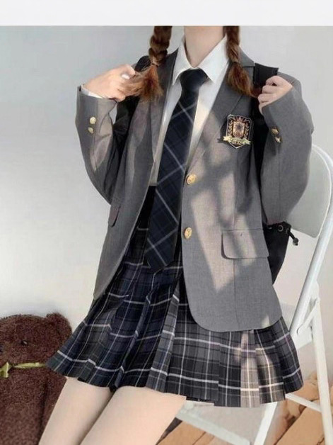 Original Jk Uniform Plaid Skirt Women's Blazer Black Suit Japanese School Style Student Outfit