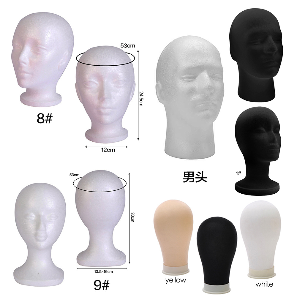 Male and Female Foam Head Dummy Head Wig Hat Glasses Display Black Foam Model Head Head Mold