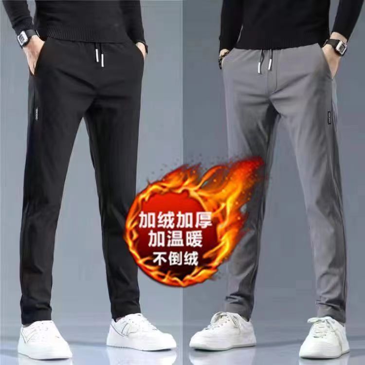 Autumn and Winter Men's New Velvet Thickeneded Casual Pants Loose Straight Elastic Band Sports Pants Large Size Pants Men's Clothing
