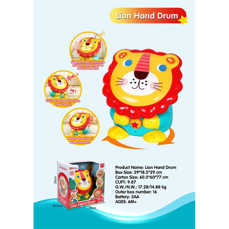 Cartoon Lion Drum Baby Pat Music Universal Walking Music Lion Kidsren's Musical Instrument Kidsren's Song Playing Hand Drum Toy