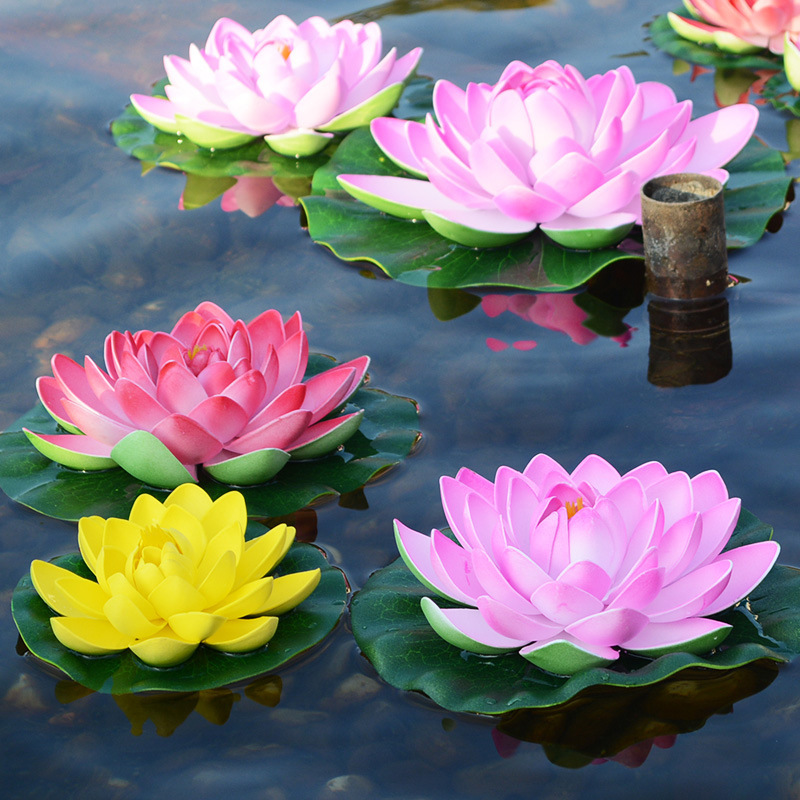 Simulation water lily pool fish pond floating decoration props living room fish tank lotus decoration pu lotus leaf fake lotus water lily