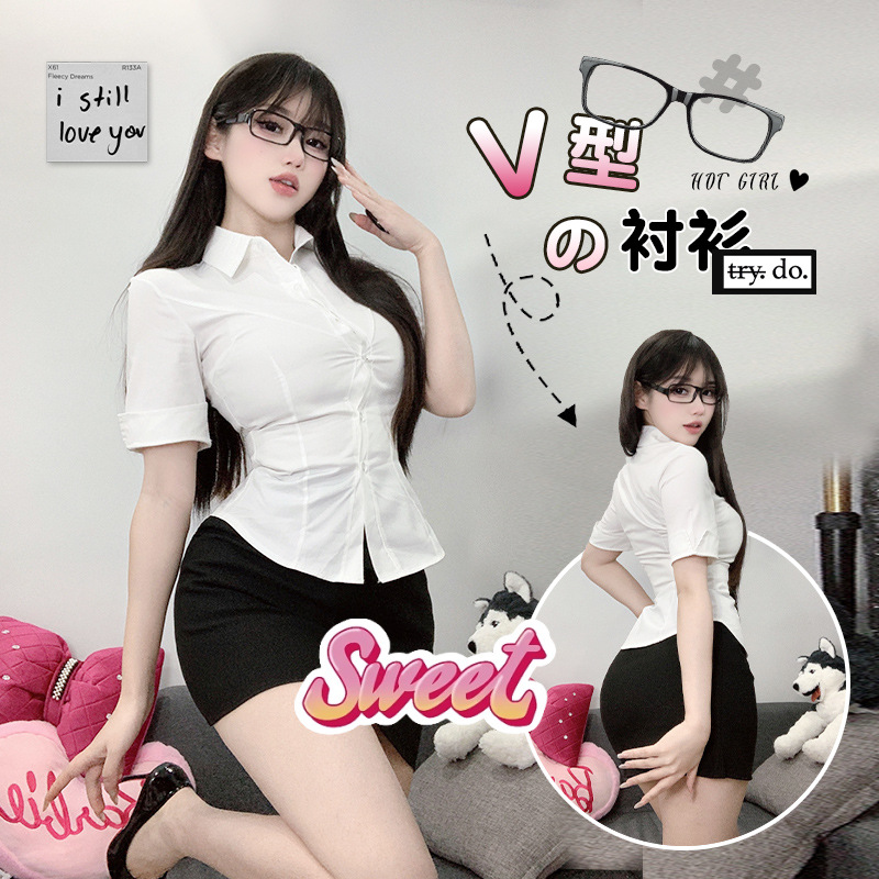 Jk Spring Hot Girl Pure Desire Waist White Shirt Women's 2024 New Button Design Half-Length Hip Skirt