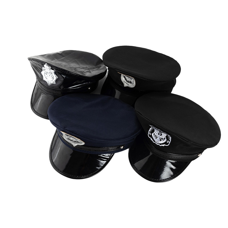 Foreign trade European and American police cap black adult police sexy uniform temptation Halloween props flat top octagonal cap