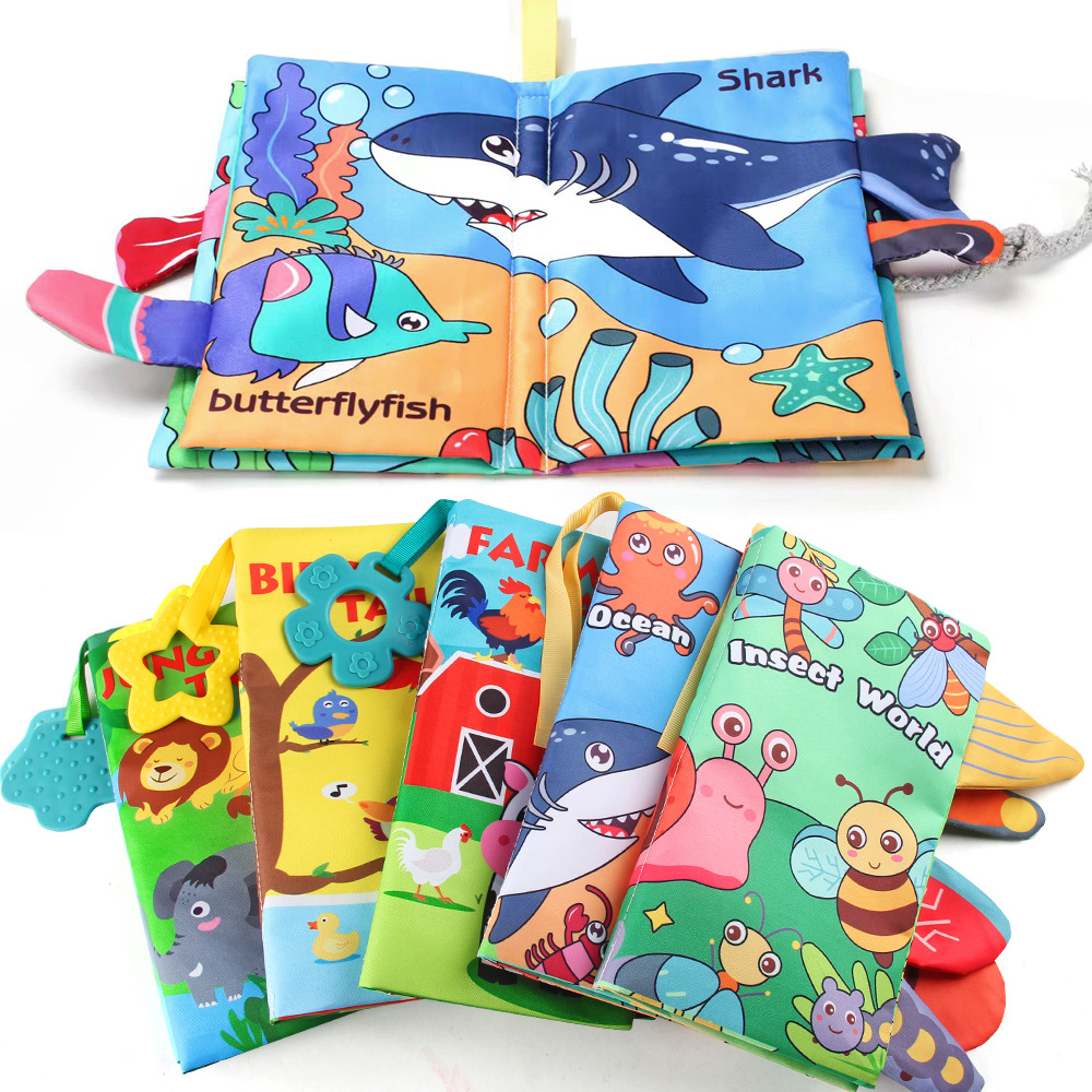 Source Factory 0-3 Years Old Baby Tail Cloth Book Tear-Resistant Baby Cloth Book with Rattling Paper Enlightenment Book Early Education Toys
