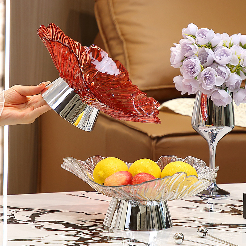 New Tall Flower-Shaped Fruit Plate, Accessible Luxury Home Living Room, High-Looking Fruit Plate, Ktv Company Snack Candy Plate