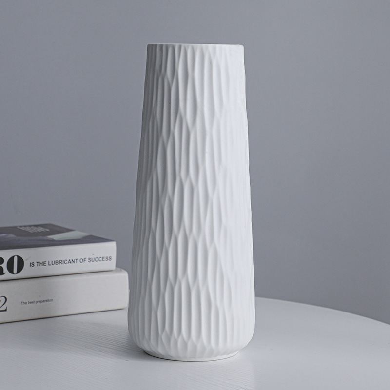 Senior ins style ceramic white vase creative crafts large diameter vase flower arrangement soft decoration wholesale