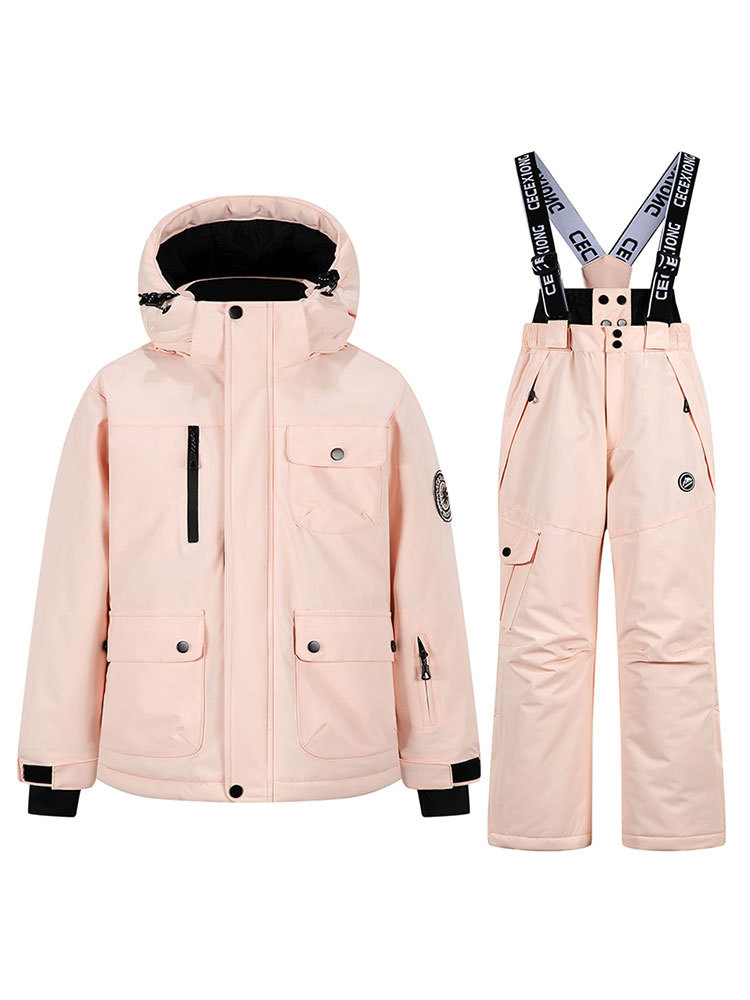 Children's Ski Suit Set for Girls, Outdoor Fleece-Lined Thickened Waterproof Windproof Boys' Baby Ski Jacket and Pants Equipment Trendy