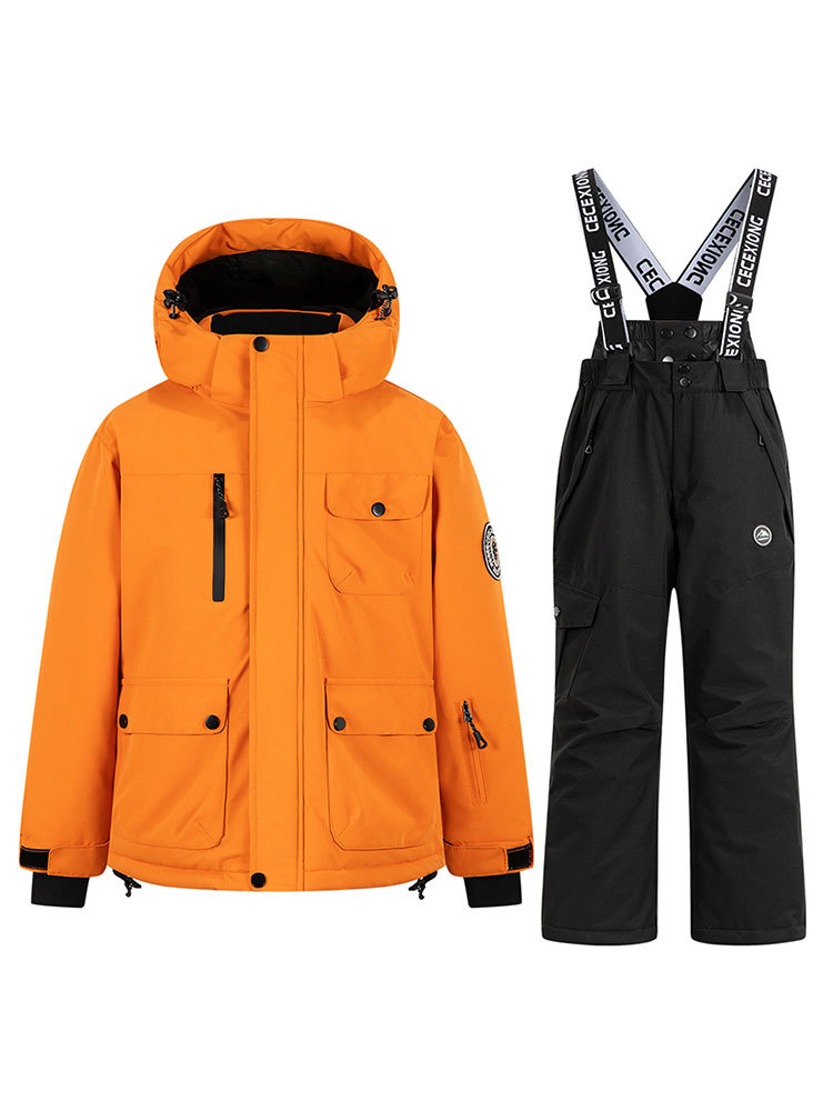 Children's Ski Suit Set for Girls, Outdoor Fleece-Lined Thickened Waterproof Windproof Boys' Baby Ski Jacket and Pants Equipment Trendy