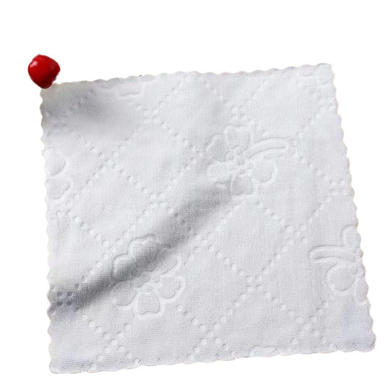 Wholesale microfiber white square embossed small square wipes with disposable napkin hotel small white towel