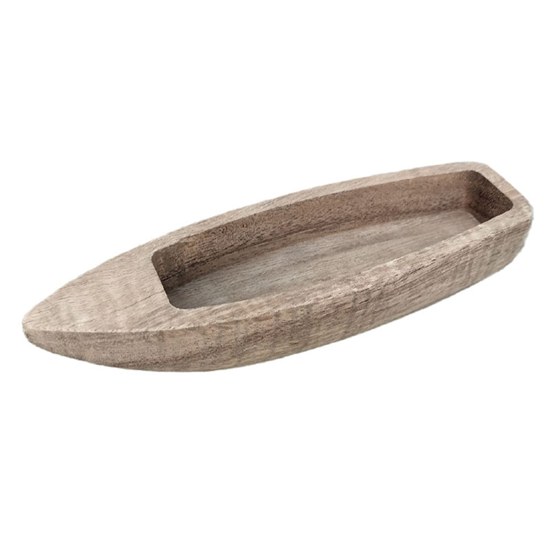 Bonsai Pool Wooden Boat Model Wooden Log Toy Canoe Can Enter the Water Wooden Solid Wood Canoe