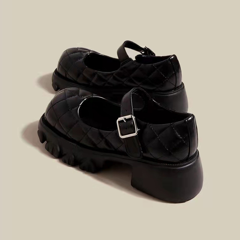 Small Leather Shoes for Women 2025 New Style Quilted British Style Versatile Mary Jane Fashion Thick Sole Stylish Trbottomy Cool Thick Heel Shoes