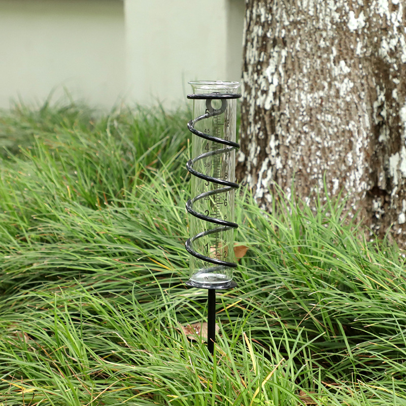 Ready-Made Garden Pile Spiral Rain Gauge Transparent Glass Tube Rain Gauge 5inch Lawn Precipitation Measuring Table
