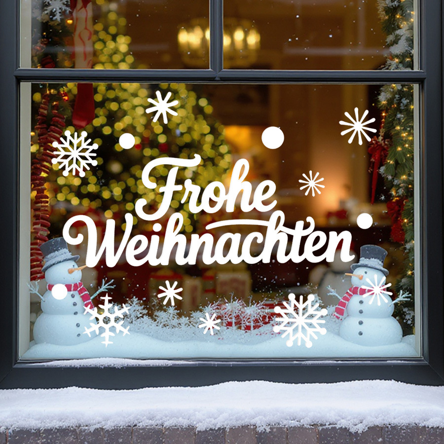 2026 Christmas New Santa Claus Snowman Spanish German Holiday Blessings Window Static Window Sticker