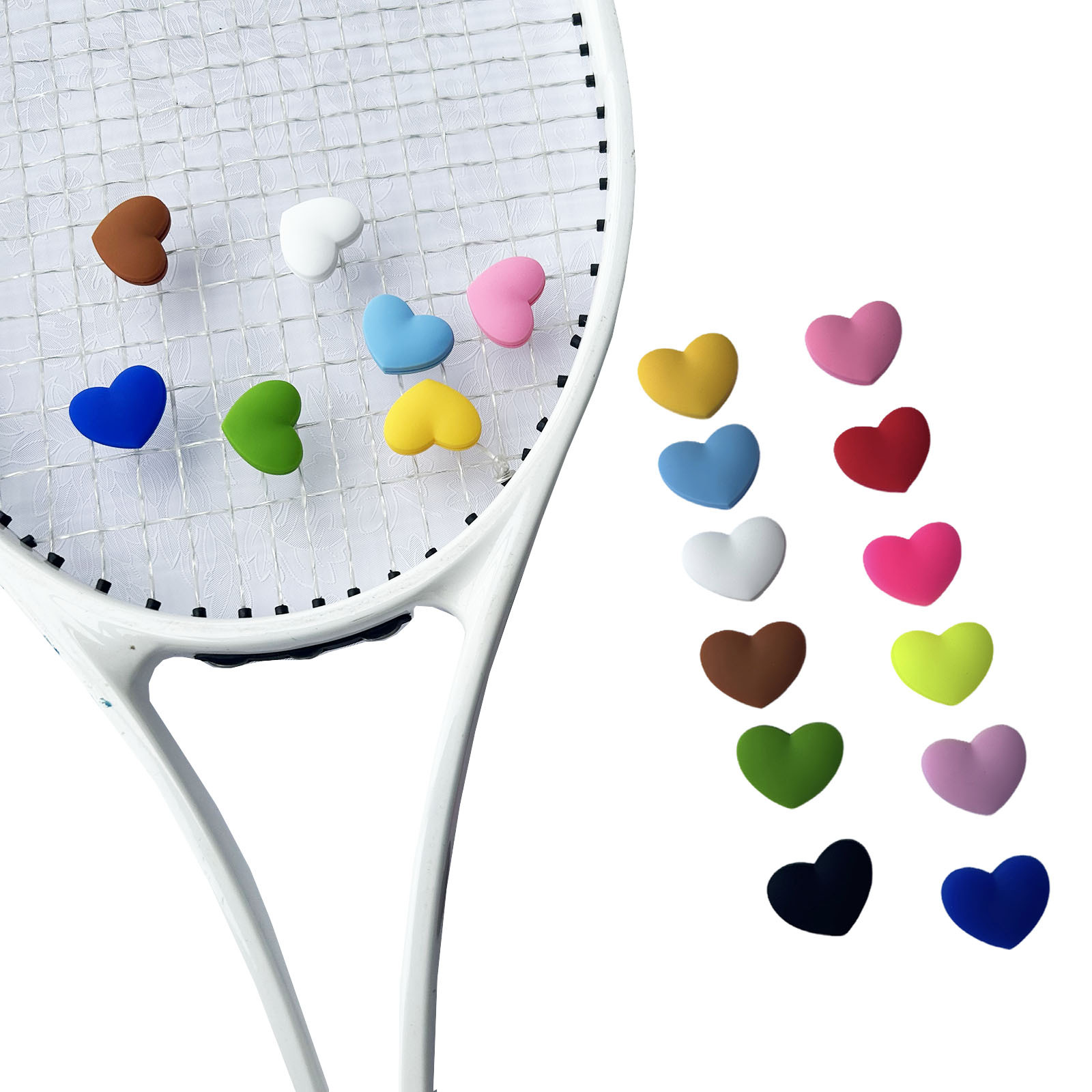 Красный, розовый, зеленый сердцевидный амортизатор теннисной ракетки, силиконовый, ударопрочный, прочный, легкий и упругий