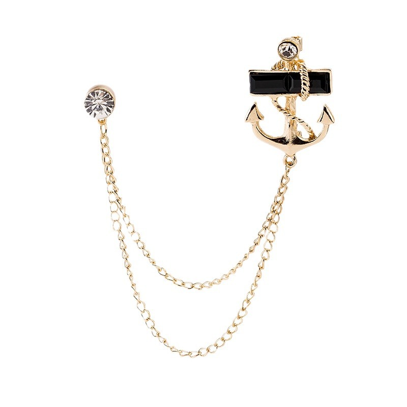 South Korea creative personality alloy anchor chain tassel brooch fashion trend navy pin diamond accessories