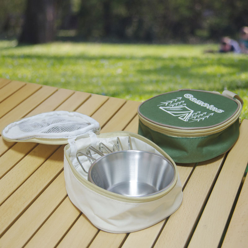 Outdoor snow bowl 304 stainless steel folding bowl camping kitchenware camping tableware foldable fixed handle bowl