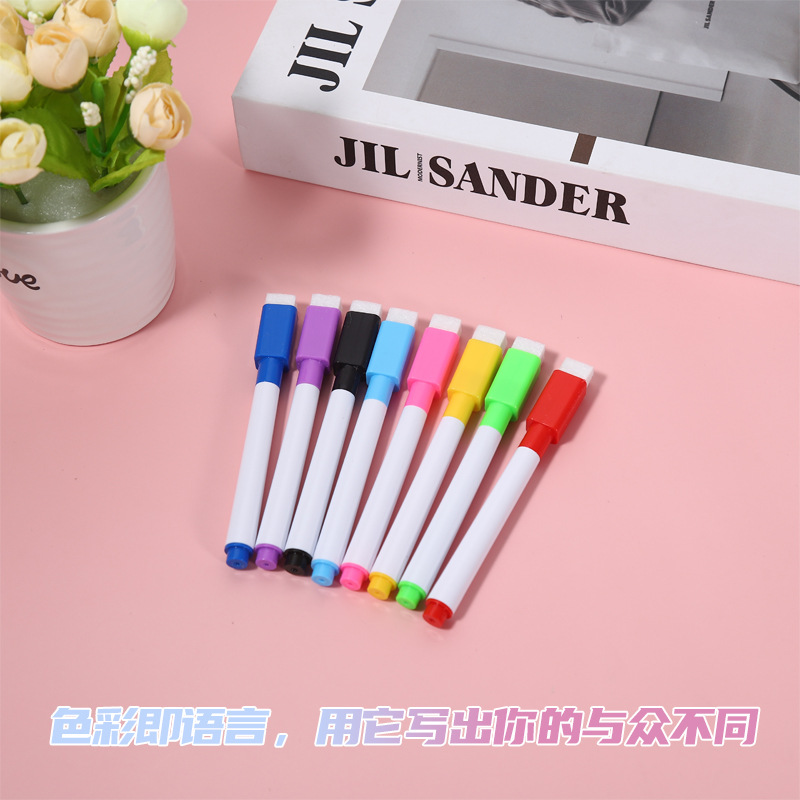 Factory wholesale black color whiteboard pen creative with brush water-based environmental protection small erasable pen advertising LOGO lettering