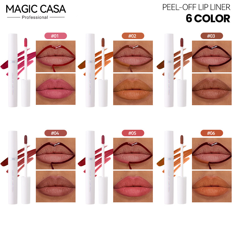 Magic Casa Tear-Off Lip Glaze Six-Piece Set Tear-Off Matte Dyed Lip Gloss Lip Mask Long-Lasting Waterproof and Non-Fading