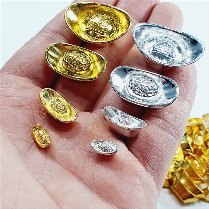 Yuanbao Gold Ingot Silver Ingot Large and Small Solid Alloy Retro Small Ingot Offering Supplies Gold Ingot Silver Nugget Silver Ingot