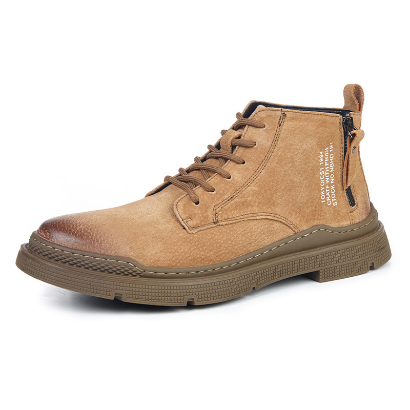 Men's Casual Fashion Martin Boots British Style Retro Mid-Top Men's Shoes Trendy Workwear Outdoor Boots with Fleece Short Boots