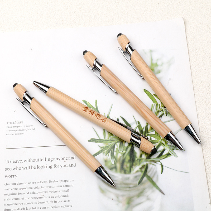 Spot Bamboo Ballpoint Pen Maggi Pen Wooden Ballpoint Pen Advertising Laser Press Capacitive Stylus