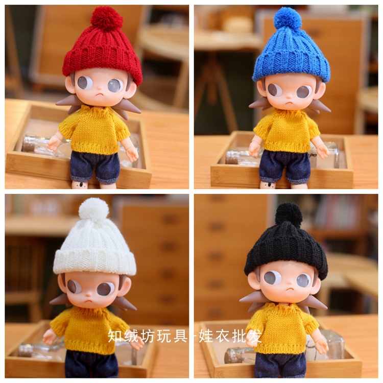 Small Hat 17cm Labubu First, Second and Third Generation Woolen Hat Monchhichi Pendant Doll Doll Clothes Knitted Heart Hat