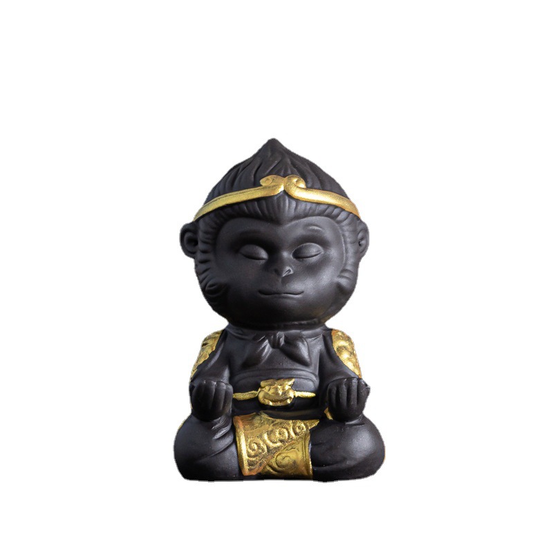 Large Monkey King Monkey King Aquarium Fish Tank Landscape Ornaments Fakery Mountain Purple Clay Ceramic Tea Pet Car Decorations