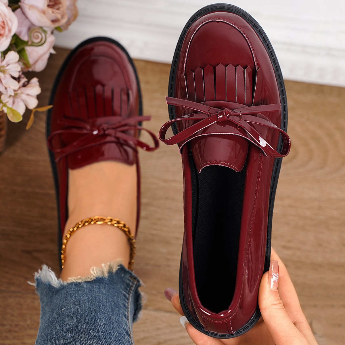 Foreign Trade Large Size Loafers for Women 2025 Spring & Fall New French Small Leather Shoes British Style Flats Shoes Women's Shoes